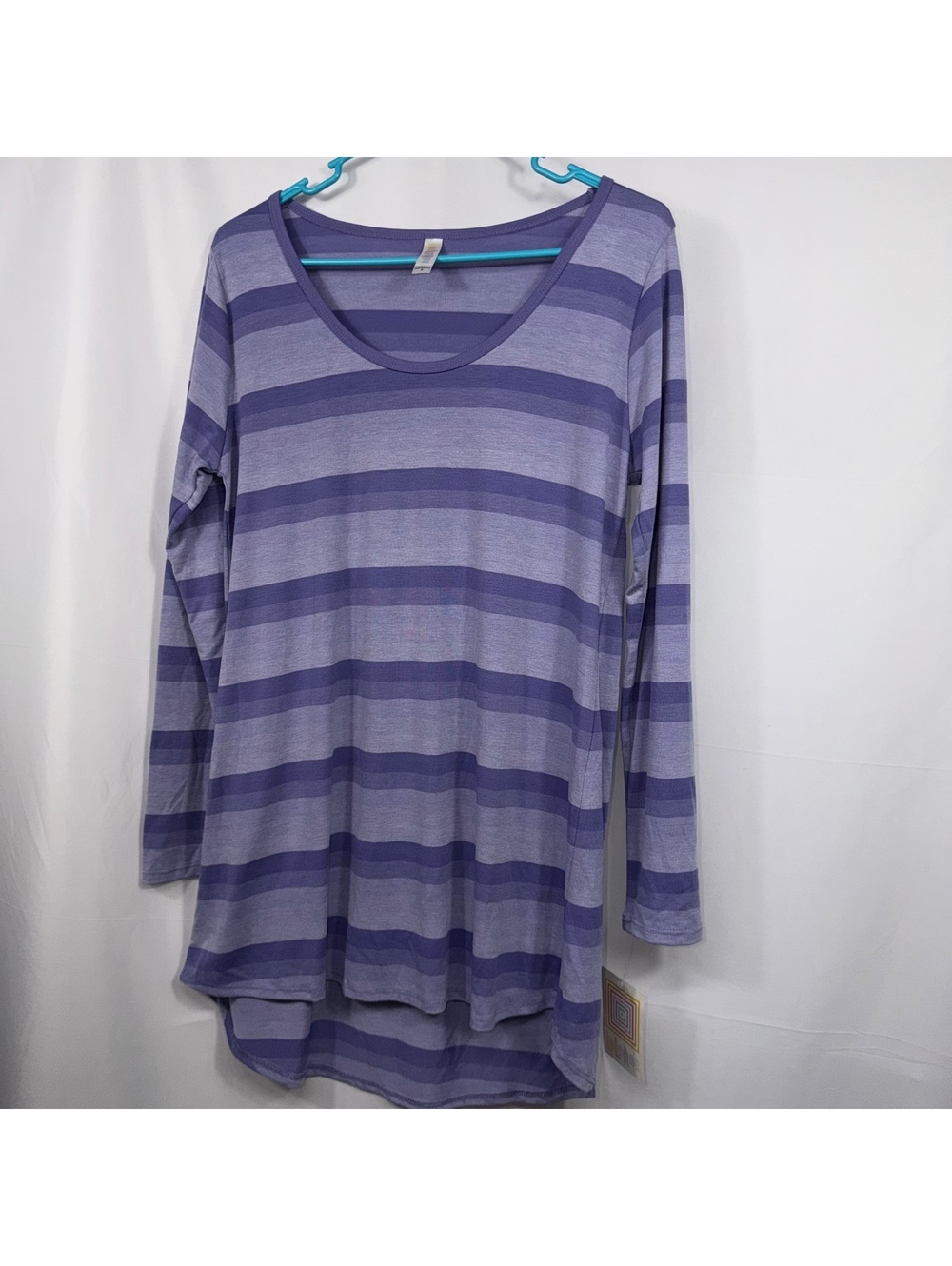 LuLaRoe S Purple Striped Irma Tunic Top Hi Low